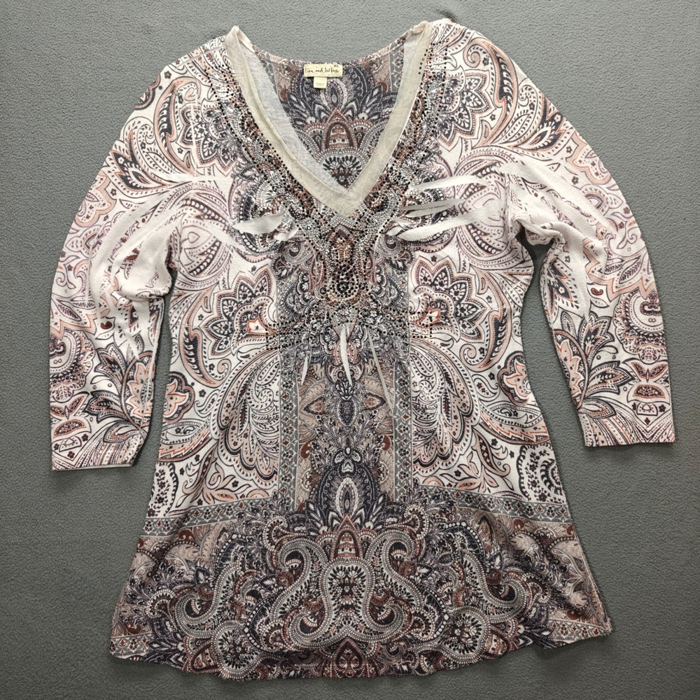 Live and Let Live Y2K Paisley Top Women XL Fairy Grunge Festival Embellished